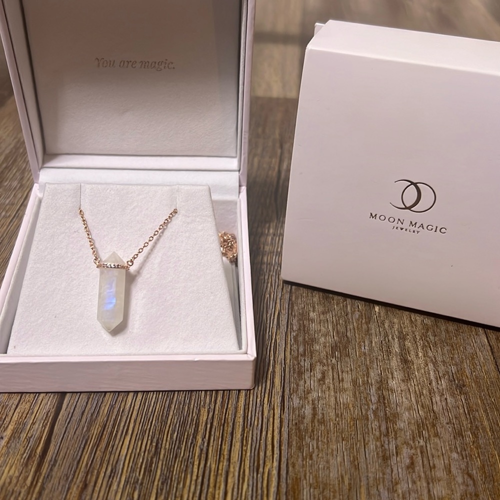 MOON MAGIC moonstone necklace ft. 12-16in rose gold link chain, flawless gem cut